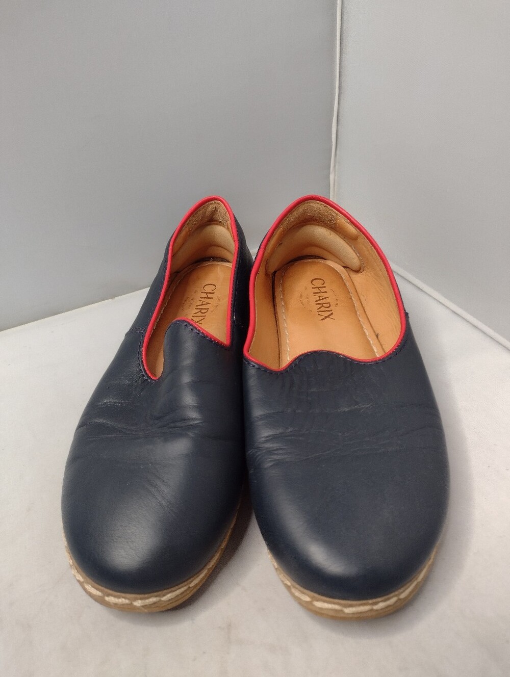 Charix Shoes Artisan Leather Slip On Flats 38 Navy Comfort Ballerina A18